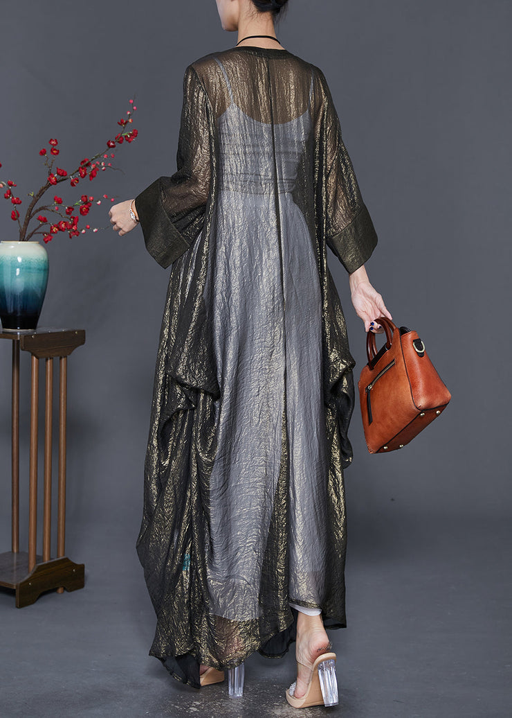 Italian Oversized Asymmetrical Design Silk Long Cardigan Fall