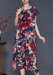 Italian Oversized Crocus Print Chiffon Dresses Summer