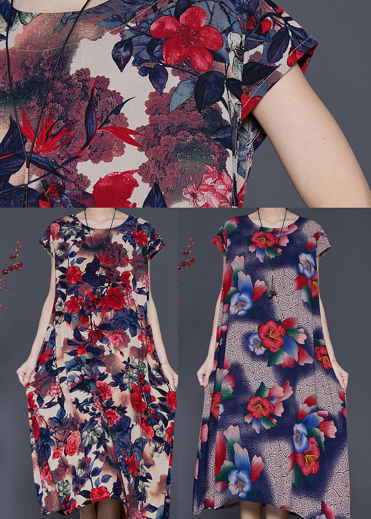 Italian Oversized Crocus Print Chiffon Dresses Summer