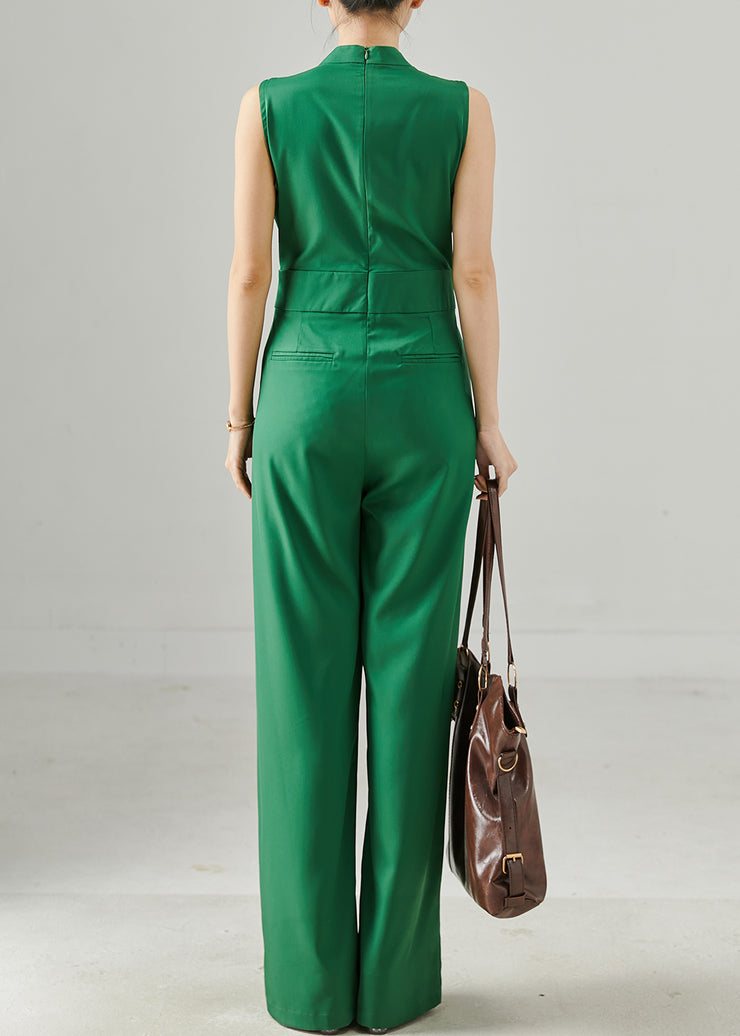 Italian Peacock Green Tie Waist Silm Fit Cotton Jumpsuit Summer