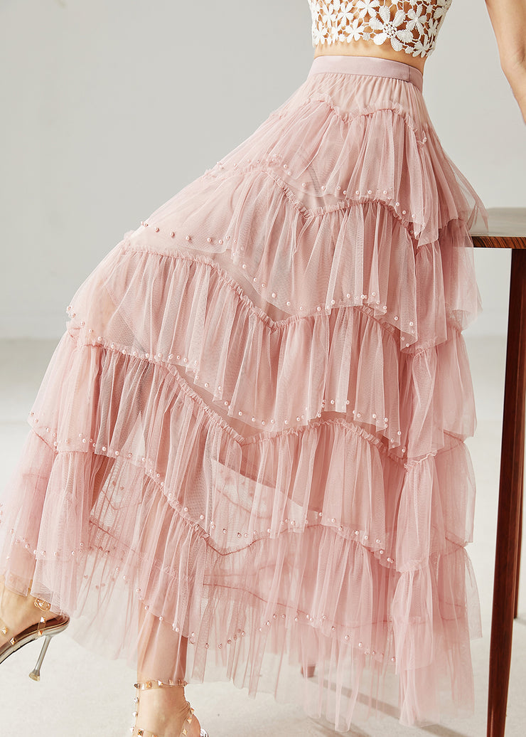 Italian Pink Nail Bead Layered Tulle Beach Skirt Summer