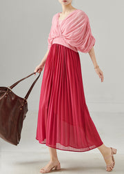 Italian Pink Patchwork Chiffon Pleated Dress Summer