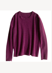 Italian Purple O Neck Patchwork Warm Knit Sweater Tops Fall