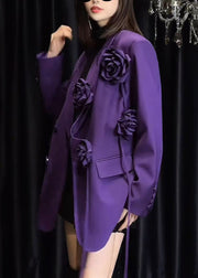 Italian Purple Pockets Floral Decorated Suit Coat Fall