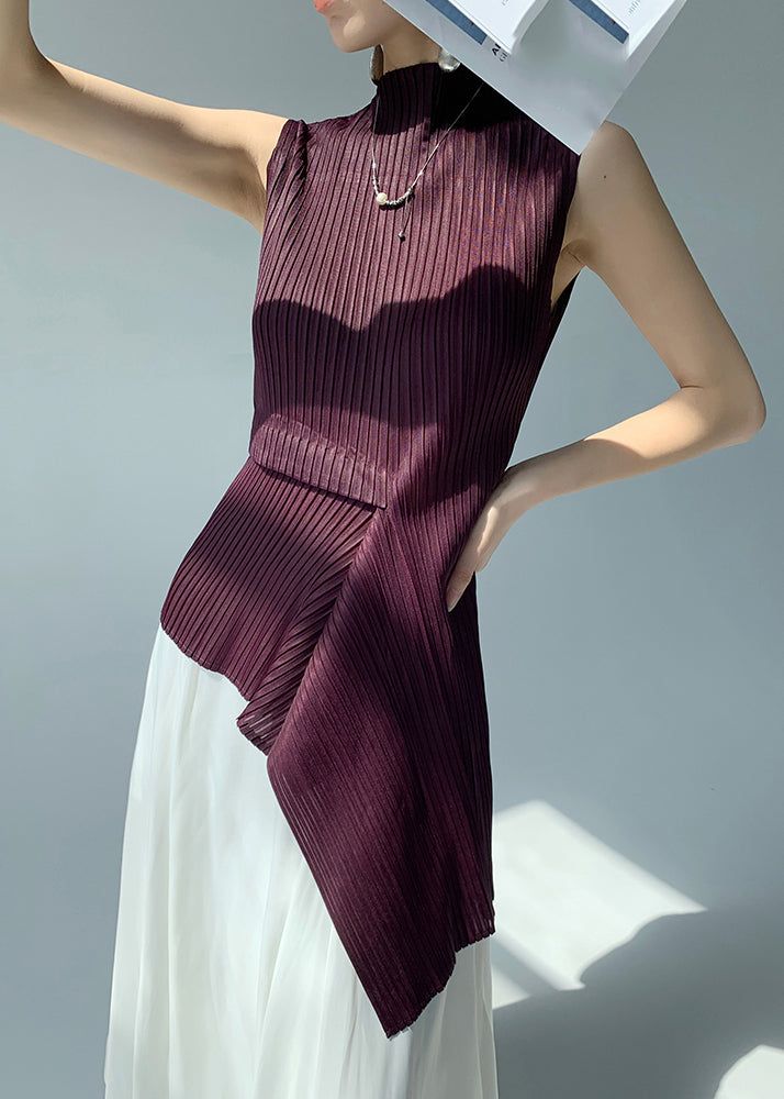 Italian Purple Turtleneck Asymmetrical Patchwork Tops Summer