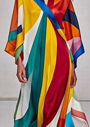 Italian Rainbow Asymmetrical Print Silk Dress Long Sleeve