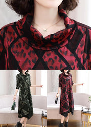 Italian Red Asymmetrical Print Patchwork Cotton Dresses Spring