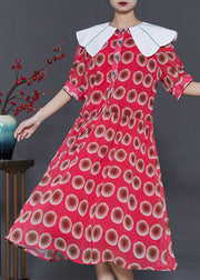 Italian Red Peter Pan Collar Print Chiffon Dress Summer