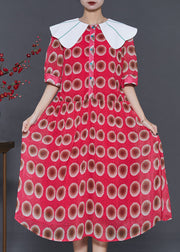 Italian Red Peter Pan Collar Print Chiffon Dress Summer