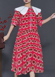 Italian Red Peter Pan Collar Print Chiffon Dress Summer