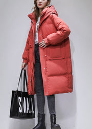 Italian Red Pockets Hooded Zippered Duck Down Winter Coats