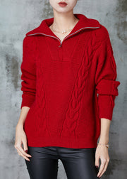 Italian Red Zip Up Cable Knit Sweatshirt Sweater Spring