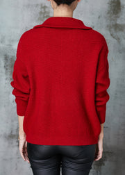 Italian Red Zip Up Cable Knit Sweatshirt Sweater Spring