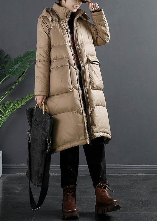 Italian Red Zip Up Pockets Hooded Duck Down Puffer Coat Winter