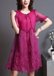 Italian Rose Embroidered Patchwork Silk Party Dress Summer