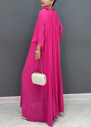 Italian Rose Wrinkled Tie Waist Chiffon Long Dresses Fall