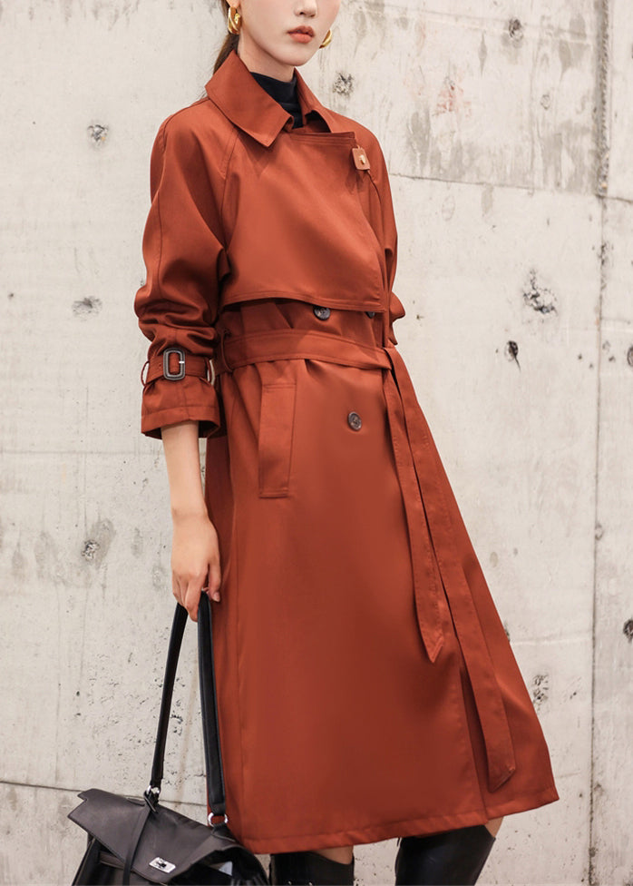 Italian Rust Button Tie Waist Cotton Long Trench Coat Fall