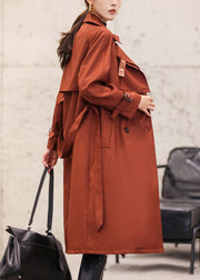 Italian Rust Button Tie Waist Cotton Long Trench Coat Fall