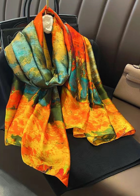 Italian Style Yellow Printed Versatile Silk Scarf