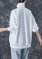 Italian White Asymmetrical Zippered Cotton Streetwear Spring