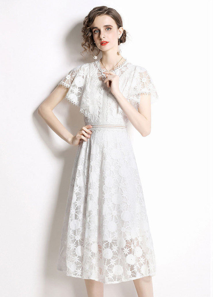 Italian White Hollow Out Embroideried Lace Dress Butterfly Sleeve