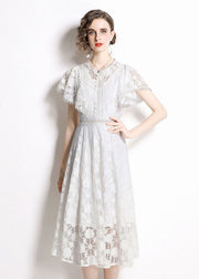 Italian White Hollow Out Embroideried Lace Dress Butterfly Sleeve