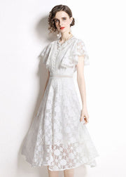 Italian White Hollow Out Embroideried Lace Dress Butterfly Sleeve