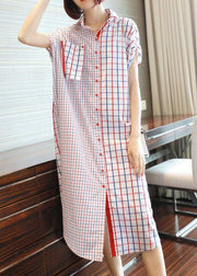 Italian White Oversized Patchwork Plaid Cotton Shirt Dress Summer