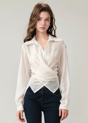 Italian White Peter Pan Collar Asymmetrical Cotton Shirt Tops Fall