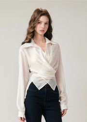 Italian White Peter Pan Collar Asymmetrical Cotton Shirt Tops Fall