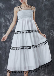 Italian White Tasseled Cotton Beach Dresses Summer