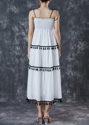 Italian White Tasseled Cotton Beach Dresses Summer