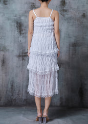 Italian White Wrinkled Patchwork Lace Cotton Cami Dress Summer