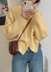 Italian Yellow O Neck Button  Cotton Knit Coat Fall