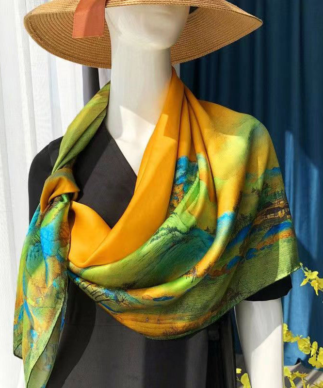 Italian Yellow Print Comfy Versatile Silk Scarf