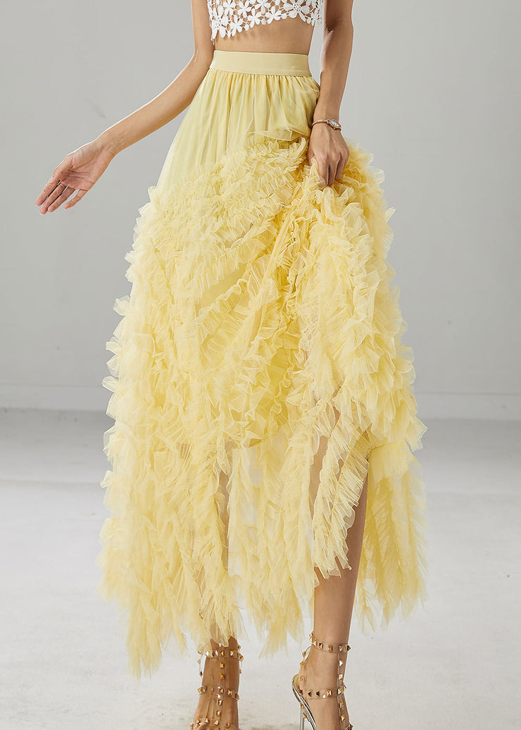 Italian Yellow Ruffled Exra Large Hem Tulle Skirts Fall