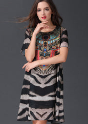 Italian Zebra Pattern O Neck Patchwork Chiffon Mid Dresses Summer