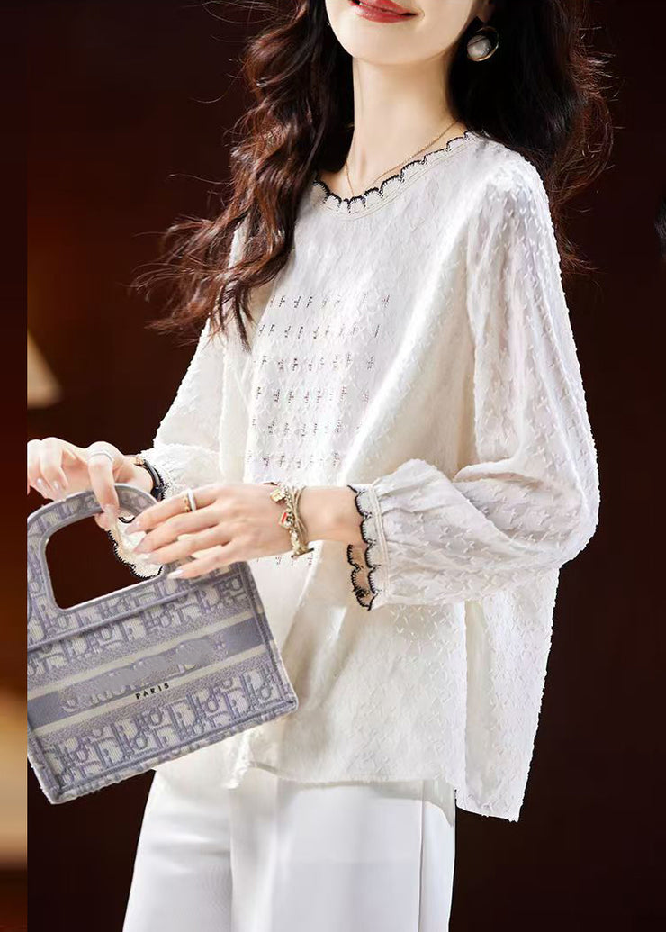 Jacquard Beige O-Neck Patchwork Top Fall