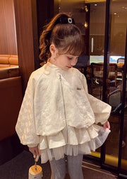 Jacquard Beige Stand Collar Sequins Zippered Kids Coats Fall