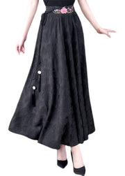 Jacquard Black Embroideried Elastic Waist Tie Waist Skirts Fall