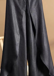 Jacquard Black High Waist Silk Wide Leg Pants Spring