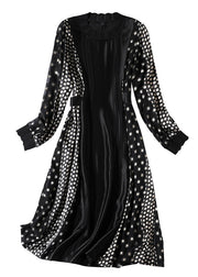 Jacquard Black O-Neck Patchwork Dot Party Long Dress Long Sleeve