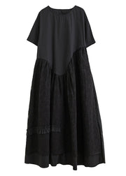 Jacquard Black Patchwork Wrinkled Maxi Dresses Summer