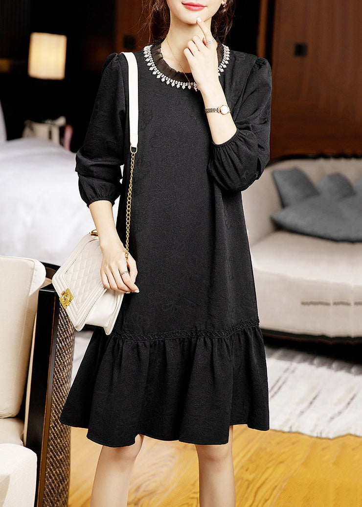 Jacquard Black Pearl Patchwork Cotton Mid Dress Fall