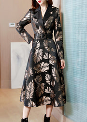 Jacquard Black Sashes Pockets Cotton Long Trench Coat Fall