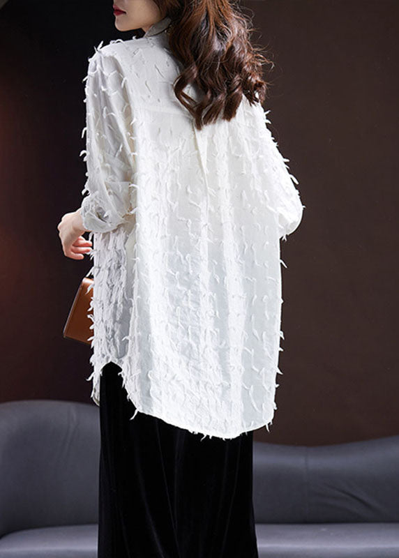 Jacquard Black Tassel Side Open Button Shirt Long Sleeve