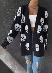 Jacquard Black V Neck Cozy Knit Cardigans Long Sleeve