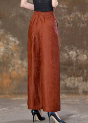 Jacquard Brick Red Pockets High Waist Silk Velour Pants Spring