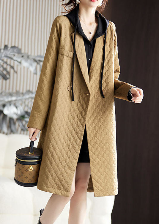 Jacquard Camel Notched Button Long Coat Long Sleeve