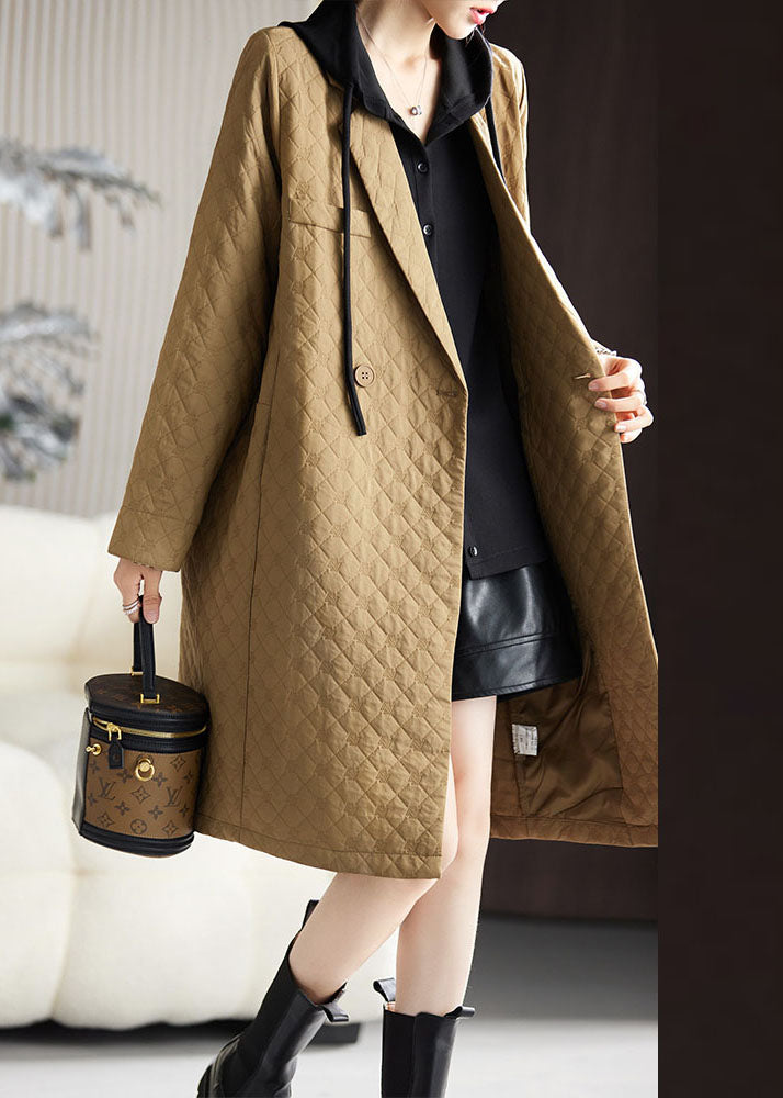 Jacquard Camel Notched Button Long Coat Long Sleeve